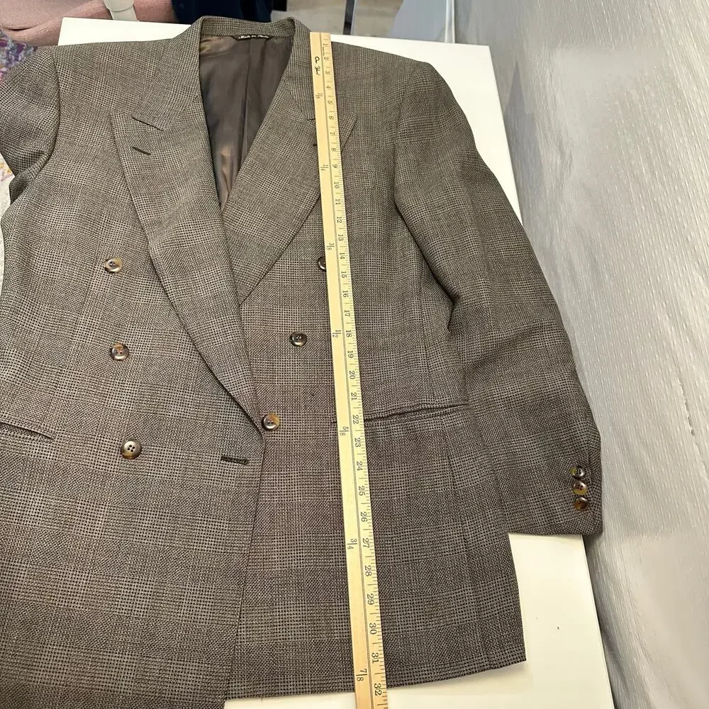 Canali Mens 42R EU52 Double Breasted Sport Coat Jacket Wool Checked Brown Italy